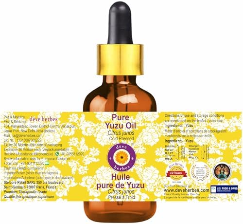 Deve Herbes Pure Yuzu Oil (Citrus Junos) with Glass Dropper Cold Pressed 10ml (0.33 oz)