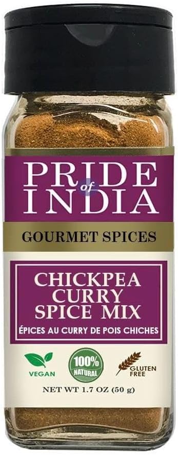 Pride of India | Chickpea Curry Masala Seasoning – 1.7 oz Small Dual Sifter Bottle | Authentic Indian Chana Masala Curry Powder | Authentic Indian Chole Curry Spice