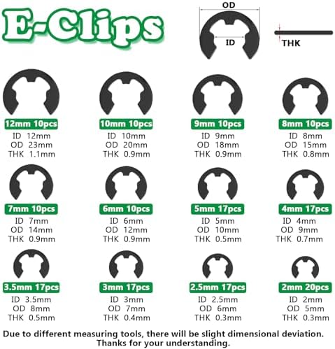 330PCS Snap Rings Assortment Kit, E Clips Assortment Kit (2MM-12MM) and C Clips Assortment Kit (5MM-16MM), 24 Sizes External Retaining Rings Carbon Steel Circlip Snap Ring Kit