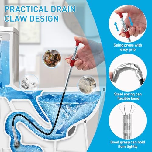 Drain Snake 12 Set: 25inch Snake Drain Hair Removal Tool(1PCS), 59inch Cleaning Brush(2PCs), 25inch Drain Clog Remover(6PCS), 18inch Sink Drain Brush(3PCS) For Bath Tub, Toilet, Kitchen Sink, Sewer