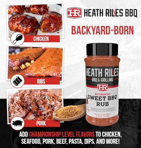 Heath Riles BBQ Rub - Sweet Seasoning, Champion Pitmaster Recipe, Legendary Rubs For Smoking & Grilling, 80+ BBQ Championships, 10 oz.