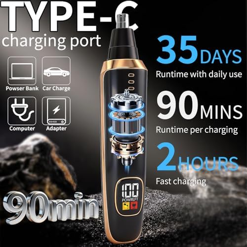 Yunmiss LED Display Eyebrow & Nose Hair Trimmer Clipper for Men Women,2026 Rechargeable 2 in 1 Painless Ear & Facial Hair Trimmer with Powerful Motor and Dual-Edge Blades Easy Cleansing (Black)