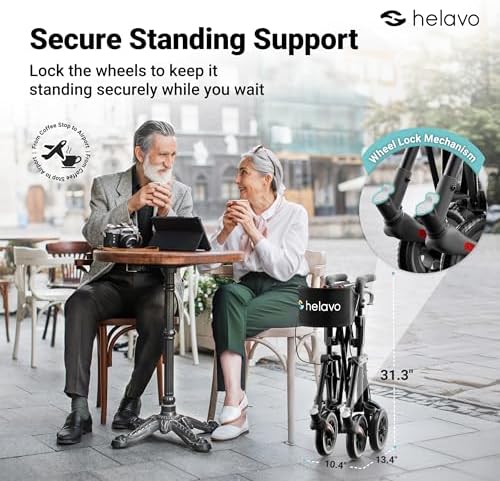 Helavo Ultra-Compact Walker for Seniors with Seat, Fully Assembled Double Folding Rollator, Travel Walker with 8" Rubber Wheels and Height Adjustable Handles