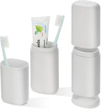 Travel Toothbrush and Toothpaste Case, 2 in 1 Gray Toothbrush Holder and Rinse Cup, Large Capacity Toothbrush Cup with Cover, Portable Toothbrush Holder for Traveling, Camping, Trip