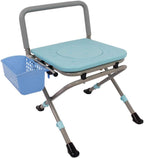 Folding Potty/Shower Chair Portable Toilet Elderly Bedside Commode Seat with Non-Slip Leg Pad Height Adjustable Wash Basket Bathroom Support