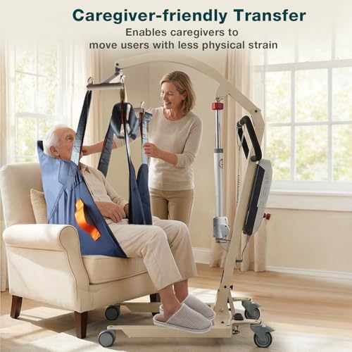 WHLICKS Electric Patient Lift with Full Body Sling – 400LBS Heavy Duty Transfer Chair for Elderly, Full-Range Open Base Slides Under Bed/Chair, Fast Folding Homecare Lift with Braked Casters