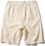 SIR7 Men's Linen Casual Classic Fit 11 Inch Inseam Elastic Waist Shorts with Drawstring