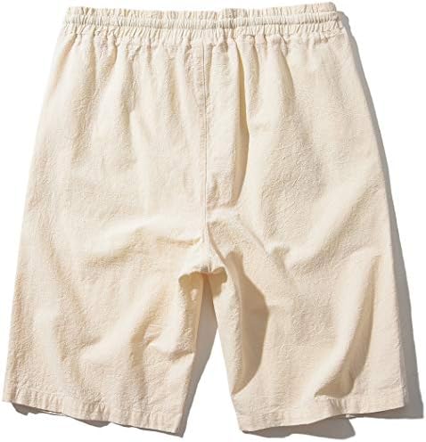 SIR7 Men's Linen Casual Classic Fit 11 Inch Inseam Elastic Waist Shorts with Drawstring