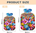 Colorful Flowers with Butterfly Hot Water Bottle with Soft Cover Hand Feet Warmer Hot Water Bag for Neck, Shoulder and Menstrual Cramps, 2L