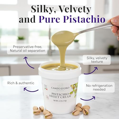 CAMPO D'ORO Sicilian Pistachio Sweet Cream Spread, 22% Pistachios, Rich and Nutty Butter, 2.2 lbs (1 kg), Product of Sicily Italy