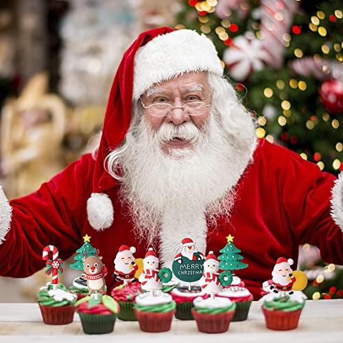 6 Pack Santa Claus Merry Christmas Cake Toppers Resin Little Figurine Cane Snowman Deer Christmas Tree Cake Topper Picks for Merry Christmas Theme Holiday Party Cake Decorations Supplies