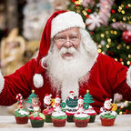 6 Pack Santa Claus Merry Christmas Cake Toppers Resin Little Figurine Cane Snowman Deer Christmas Tree Cake Topper Picks for Merry Christmas Theme Holiday Party Cake Decorations Supplies