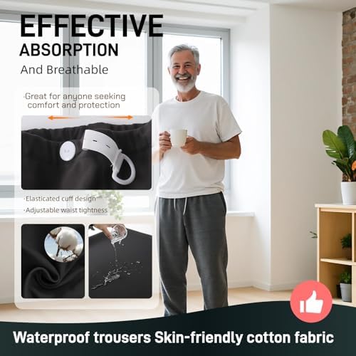 TPU Waterproof and Leak-Proof Reusable Incontinence Pants, Leak-Proof and Washable Urinary Incontinence Pants Suitable for Mobility Impaired (Gray, XL)