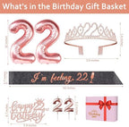22 Birthday Decorations for Women with Black 22nd Birthday Sash and Tiara, Cake Topper and Candles, Number Balloons Rose Gold, 22 Year Old Gifts for Women