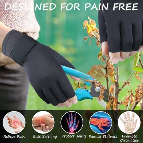 Copper Arthritis Gloves for Women Men, Fingerless Compression Gloves for Arthritis, Carpal Tunnel, Pain Relief, Swelling, Rheumatoid, Typing, Adjustable Wrist Strap (1pair, Small/Medium)