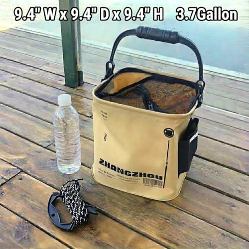 Collapsible Fishing Bucket 3.7 Gallon/14L - Portable Folding Live Bait Bucket with Aerator Pocket, Rope & Net for Live Fish & Shrimp, Kayak, Camping, Hiking