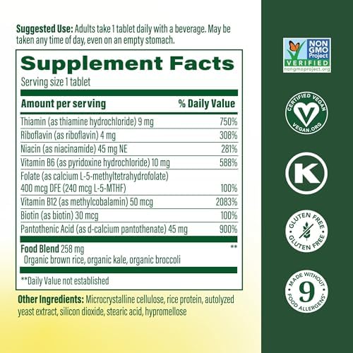 MegaFood Balanced B Complex - B Complex Vitamin Supplement, 8 B Vitamins including Vitamin B6, Vitamin B12, Folate, Biotin & more, Supports Cellular Energy Production, Vegan, Gluten Free - 30 Tablets