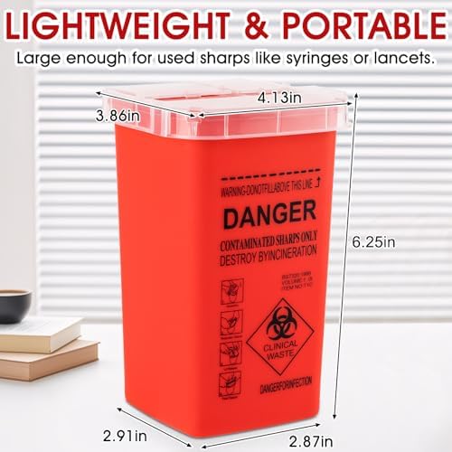 1 Quart (3-Pack) Sharps Container for Home Use, Needle Disposal Containers, Biohazard Containers, Syringe Disposal, Small Portable Container for Travel, Professional Sharp Waste Disposal