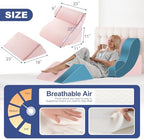 WSOFRLAC 4PCS Orthopedic Bed Wedge Pillow Set for Post Surgery Recovery - Adjustable Memory Foam Support Pillows for Back/Leg/Shoulder Pain Relief, Acid Reflux & Anti Snoring Sleeping System, Pink