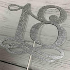 JIEEIN Number 18 Cake Topper - Happy 18th Birthday, Cheers to 18 Years, Hello 18 (Double Sided Silver Glitter)