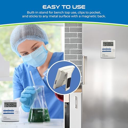 Sper Scientific Talking Timer with Audible Countdown Voice Announcements 810038 - Large LCD Display, Hands-Free Timer with Loud Alarm & Memory Recall - Perfect for Cooking, Labs, Fitness & more - 2 pc