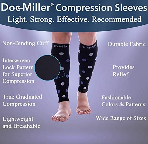 Doc Miller Calf Compression Sleeve for Women & Men, Footless 20-30mmHg Support for Shin Splints, Varicose Veins, Nurses, Running, Leg Pain Relief, Polka Dots, 1 Pair