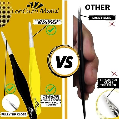 Super Sharp Pointed Tweezers Precision Fine Point Tip Ingrown Hair Removal Kit - Extra Thin Stainless Facial Hair Remover for Face