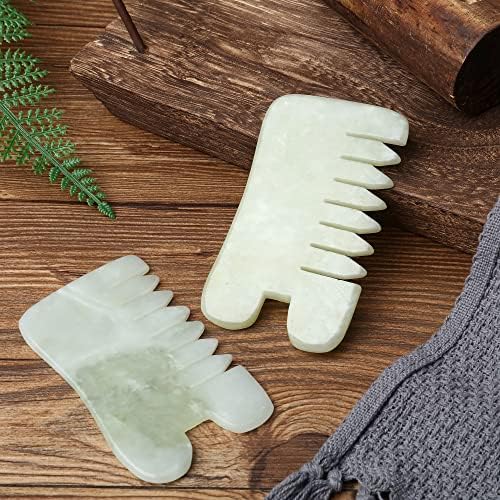 BBTO 2 Pcs Jade Comb for Scalp Massage Gua sha Comb for Head Body spa Hair Multifunctional Handheld Massage Tools(Classic Style)