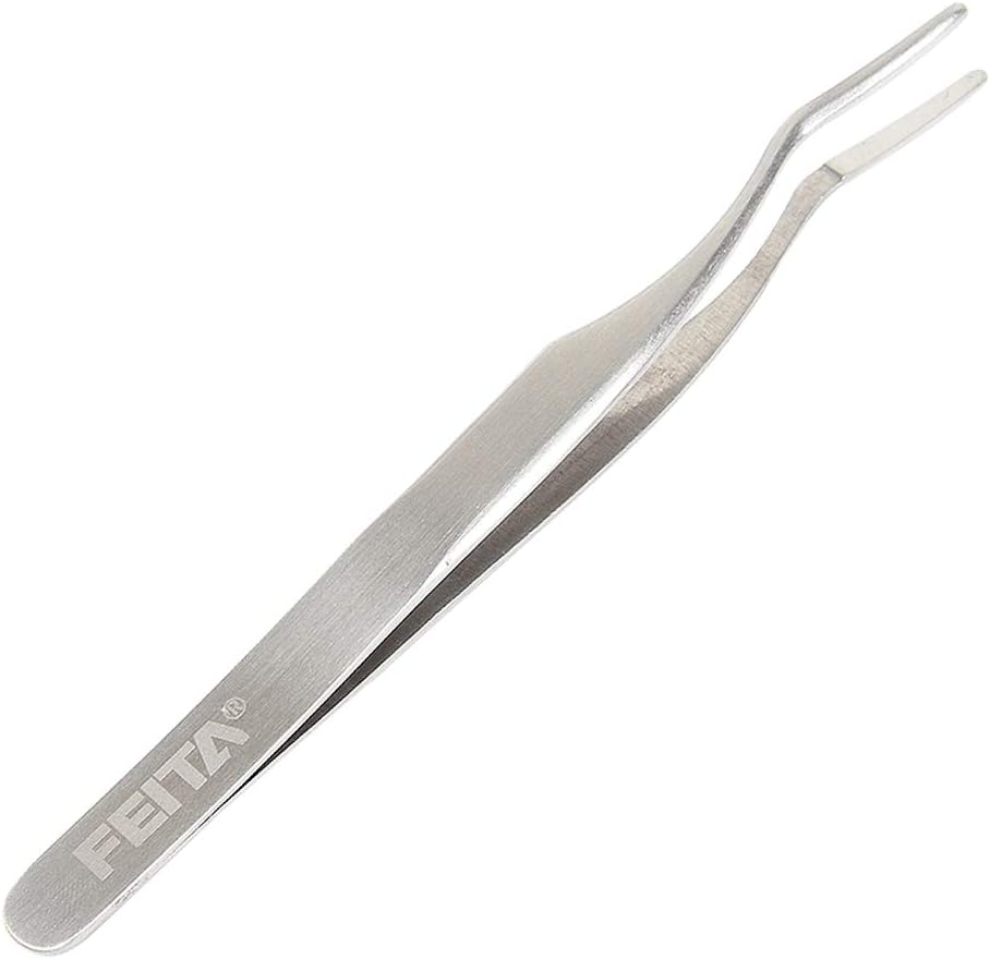False Eyelash Applicator - FEITA Professional Curved Eyelashes Extension Tweezer for Easy Lashes Application and Removal - Silver - 1Pc
