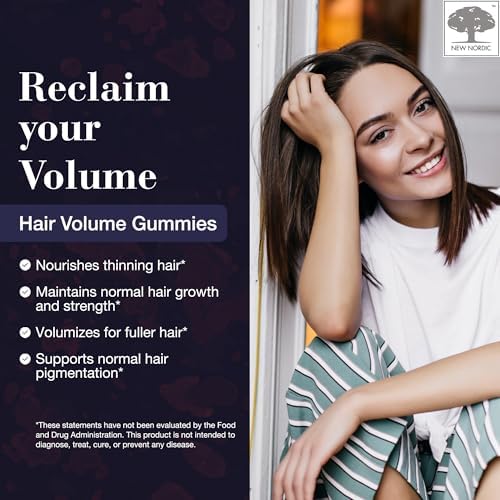 NEW NORDIC Hair Volume Gummies, 2500 mcg Biotin, Daily Hair Vitamins Supplement to Support Hair Skin & Nails, Vegan, 60 Count (Pack of 3)
