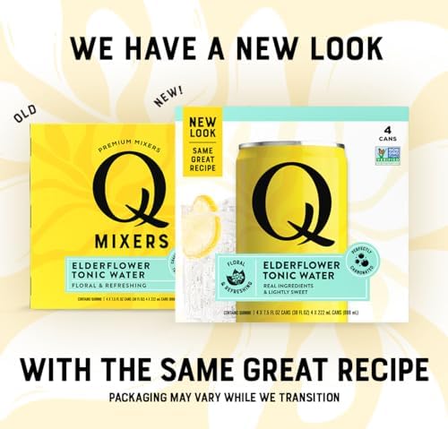 Q ELDERFLOWER TONIC WATER with Real Quinine & Organic Agave - Cocktails & Mocktails - Made with Real Ingredients, Perfectly Carbonated, & Less Sweet - 45 Calories per Can - 7.5 Fl oz (Pack of 24)