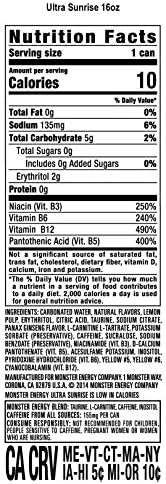 Monster Energy Ultra Sunrise, Sugar Free Energy Drink, 16 Fl Oz | Pack of 15