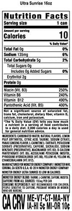 Monster Energy Ultra Sunrise, Sugar Free Energy Drink, 16 Fl Oz | Pack of 15