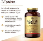 Solgar L-Lysine 1000 mg, 250 Tablets - Enhanced Absorption and Assimilation - Promotes Integrity of Skin and Lips - Collagen Support - Amino Acids - Non-GMO, Vegan, Gluten Free - 250 Servings