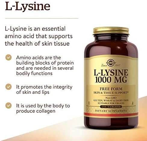 Solgar L-Lysine 1000 mg, 250 Tablets - Enhanced Absorption and Assimilation - Promotes Integrity of Skin and Lips - Collagen Support - Amino Acids - Non-GMO, Vegan, Gluten Free - 250 Servings