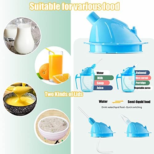 VOPHIA Drinking Beaker Cup for Disabled Adults, Convalescent No Spill Feeding Cup with Straw for Elderly Maternity Drink Water Porridge Soup 350ml (Blue)