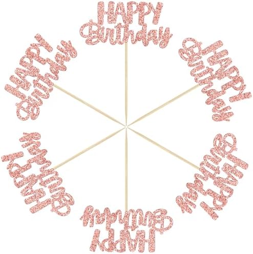 Gyufise 24Pcs Happy Birthday Cupcake Toppers Rose Gold Glitter Birthday Cake Picks for Celebrating Birthday Party Baby Shower Party Decorations Supplies