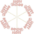 Gyufise 24Pcs Happy Birthday Cupcake Toppers Rose Gold Glitter Birthday Cake Picks for Celebrating Birthday Party Baby Shower Party Decorations Supplies
