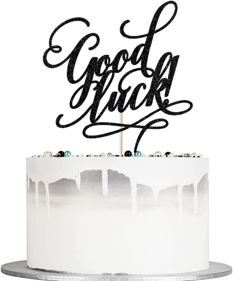 Good Luck Cake Topper - Graduation, Retirement, Going Away, Relocation, Office Work, Farewell Party Decorations (Black)