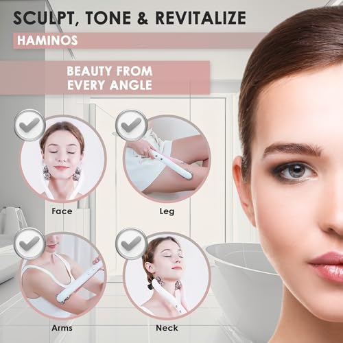 HAMINOS Microcurrent Facial Massager with 3D Roller, 3 Intensity Levels, Lifting & Toning Tool for Face, Leg, Arms & Neck, Gentle Contouring & Skincare Absorption NO Heat, NO LED