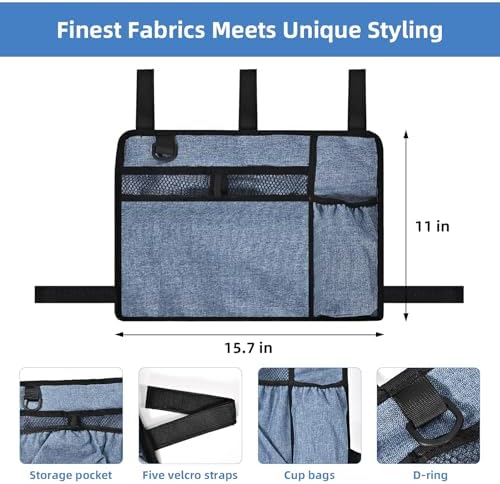 Dark Blue Walker Storage Bag with Cup Holder - Foldable Water Resistant Large Capacity Basket, Armrest Accessories for Folding Walkers Rollators Seniors Elderly Handicap