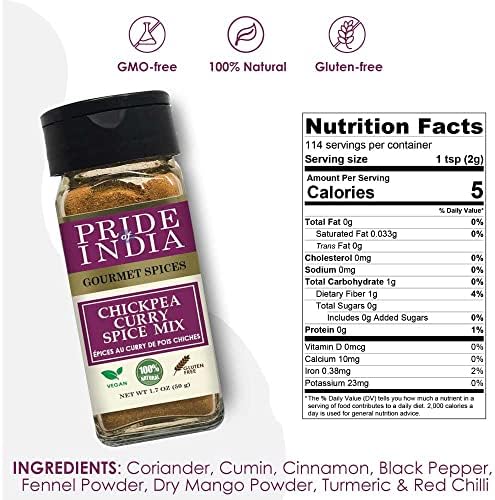 Pride of India - PACK of 6 - Chickpea Curry Masala Seasoning Spice – Authentic Indian Taste – Spice Blend for Curry Dishes – Gourmet & Flavorful Mix – 1.7 oz. Small Dual Sifter Bottle