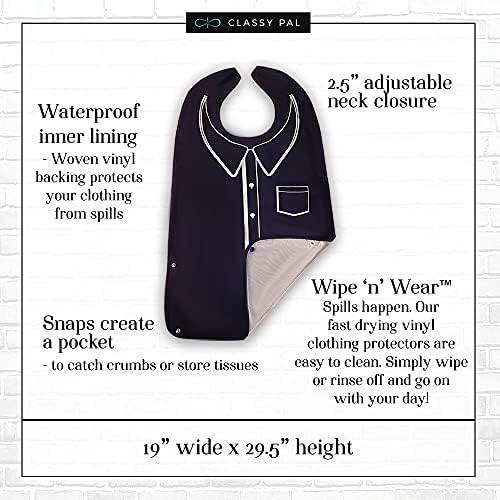 Adult Bibs for Men, Wipe ‘n Wear™ Clothing Protectors for Eating, Senior Adult Bib Crumb Catcher, Waterproof, Reusable, Washable (Polo)