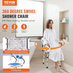 VEVOR Swivel Shower Chair 360 Degree, Adjustable Shower Seat with Pivoting Arms for Inside Showers or Tubs, Non-Slip Rotating Bathtub Shower Chair for Elderly Disabled Injured, 400LBS Capacity