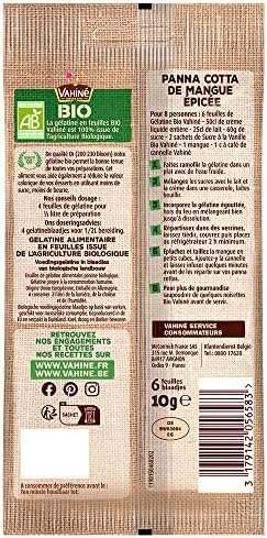 Vahiné Organic Gelatin Sheets – Premium Gold Grade (230 Bloom) – 6 Sheets (10g) – Unflavored Gelatin – Gelatina Sin Sabor – 吉利丁片 – French Import