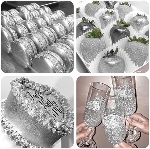 Silver Edible Glitter Spray - 10g Edible Silver Glitter for Cakes Food Grade Metallic Shimmer Powder Cake Sprinkles for Cookie Decorating Chocolate Strawberry