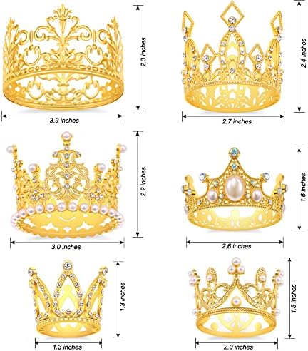 SisBroo Gold Crown Cake Topper, 6 Pieces Happy Birthday Cake Toppers, Princess Crown Cake Decorations, Mini Crowns for Flower Arrangements, Birthday, Wedding, Party Decor (Gold-Ⅰ, 6)