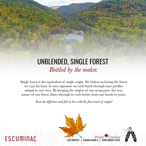 Escuminac Very Dark Canadian Maple Syrup Family Size 1L (33.8 fl oz) Canada Grade A - Strong Taste For Cooking – Pure, Organic, Single Origin, Unblended.