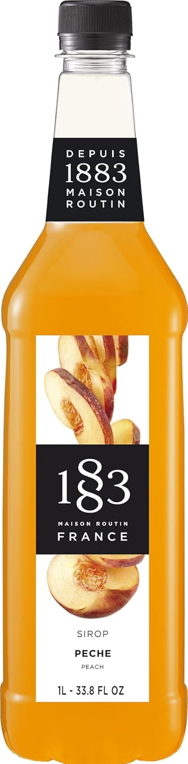 1883 Peach Syrup for Drinks, Made in France, 1 Liter Plastic Bottle
