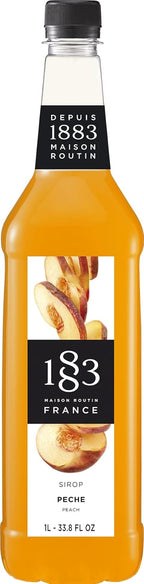 1883 Peach Syrup for Drinks, Made in France, 1 Liter Plastic Bottle
